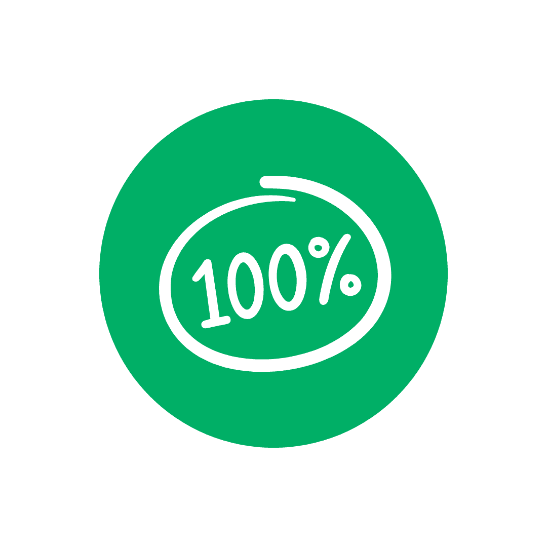 Grön ikon som visar 100%